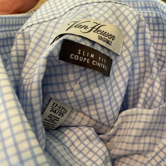 Van Heusen Original Slim Fit Plaid Men Collar Shirt Size 17 1/2 (34/35) - Picture 6 of 6